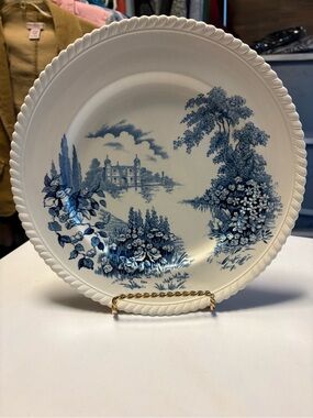 Castle On The Lake Blue and White Scenic Transferware Dinner Plate-Pat No 118580